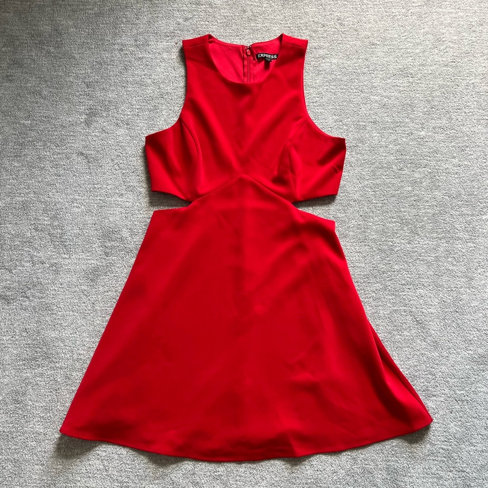 Express Red Sleeveless Side Cutout Dress